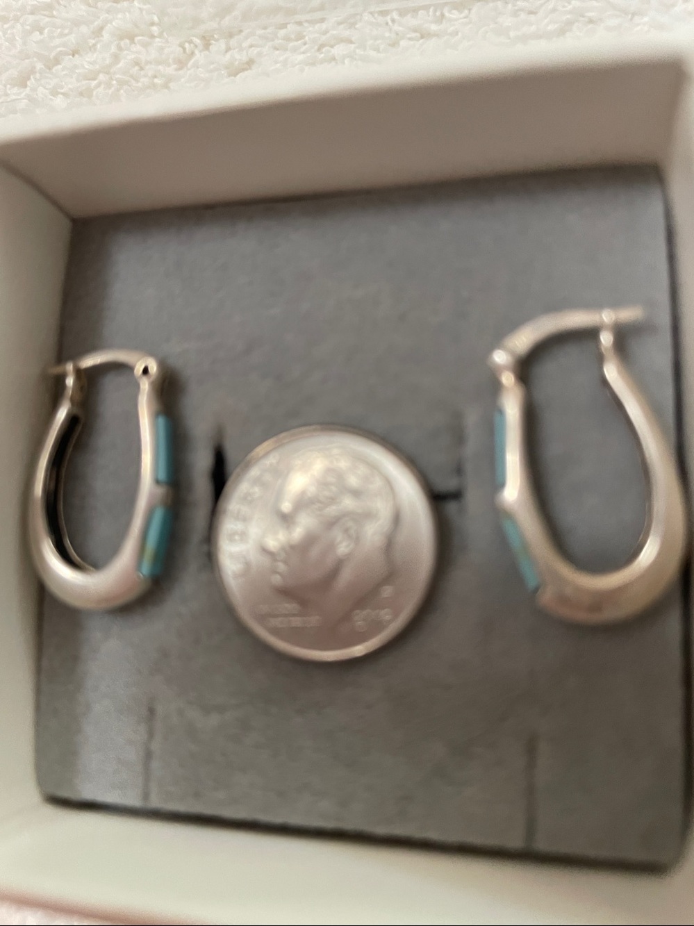 Sterling Silver Hoop Earrings with Turquoise Inlay - Picture 6 of 6